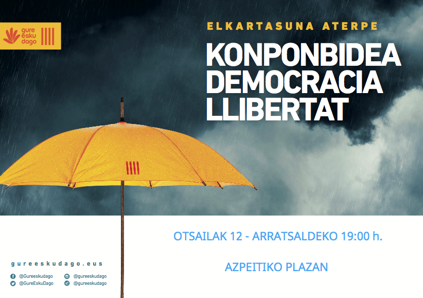 Kataluniako buruzagi independentistei babesa adierazteko, elkarretaratzea egingo dute bihar