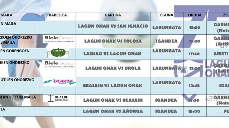 Asteburuan jokatuko diren futbol partidak