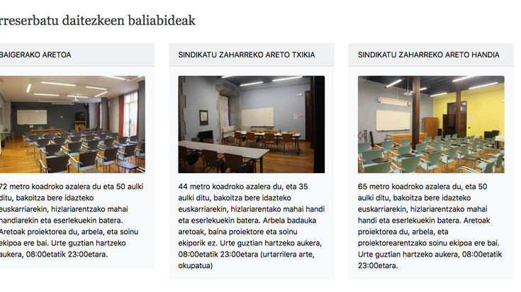 Internet bidez egin ahalko dira Sindikatu Zaharreko eta Baigerako gelen erreserbak