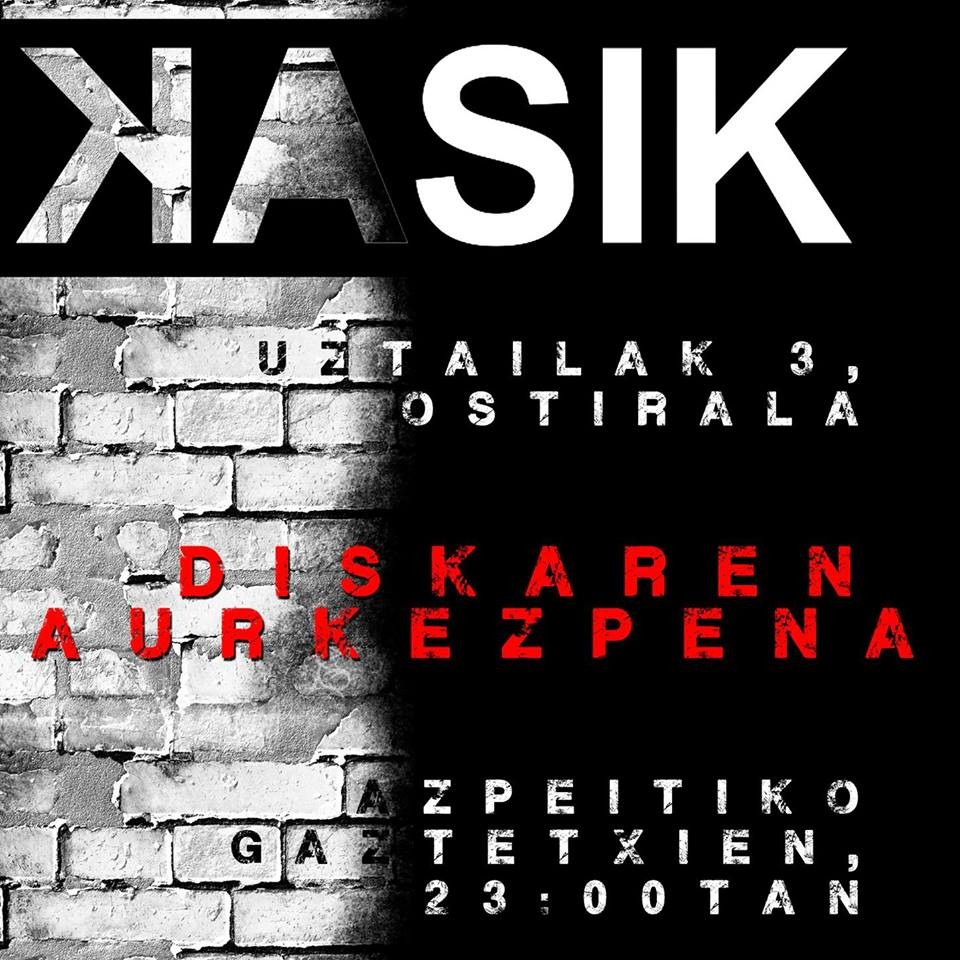 Kasik-ek diskoa aurkeztuko du ostiralean Gaztetxean