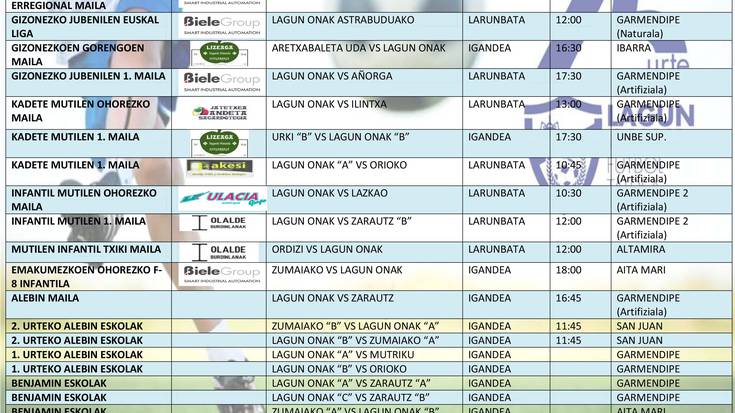 Asteburuan jokatuko ditugun futbol partidak