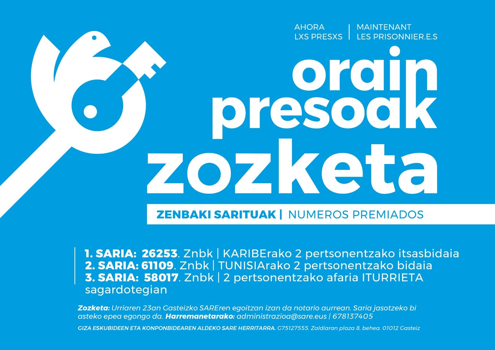 Orkatzen saldutakoa da Orain Presoak zozketaren sari nagusia