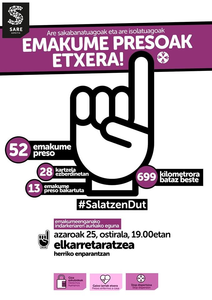 Emakume presoen eskubideen alde elkarretaratzea deitu du Azpeitiko Sarek biharko