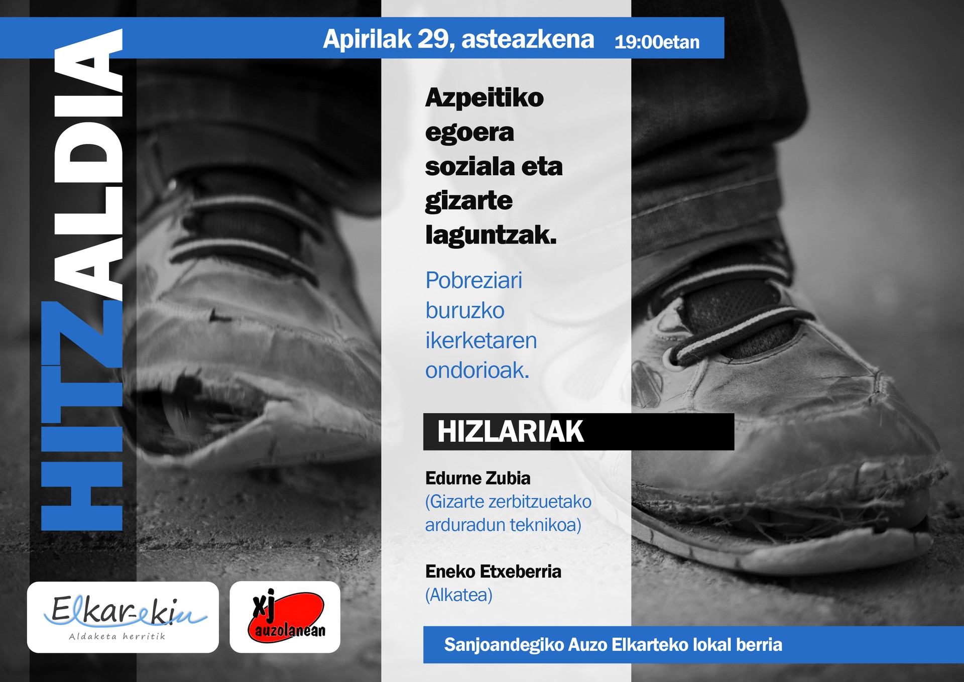 Azpeitiko egoera sozialaren eta gizarte laguntzen inguruko hitzaldia izango da hilaren 29an