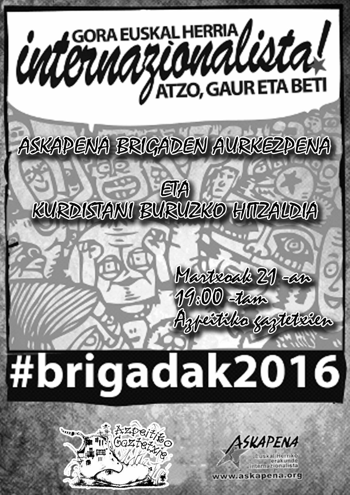 Askapenako brigaden aurkezpena eta Kurdistango egoeraz hitzaldia Gaztetxean