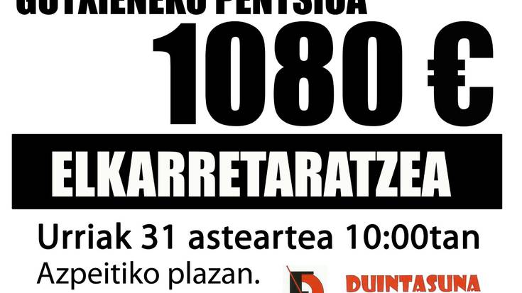 Elkarretaratzea: "Gutxieneko pentsioa 1.080 euro"