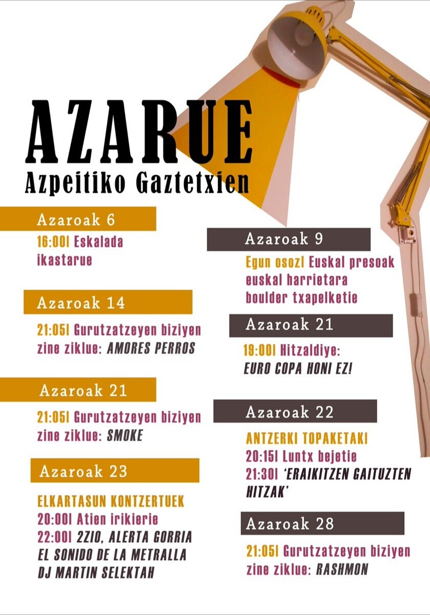 Ekintzaz beteta iritsi da azaroa Azpeitiko Gaztetxera