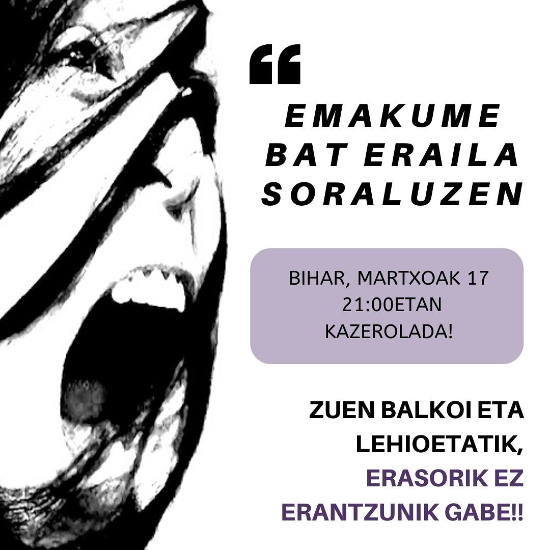 Soraluzeko erailketa matxista salatzeko, kazerolada balkoietatik eta leihoetatik