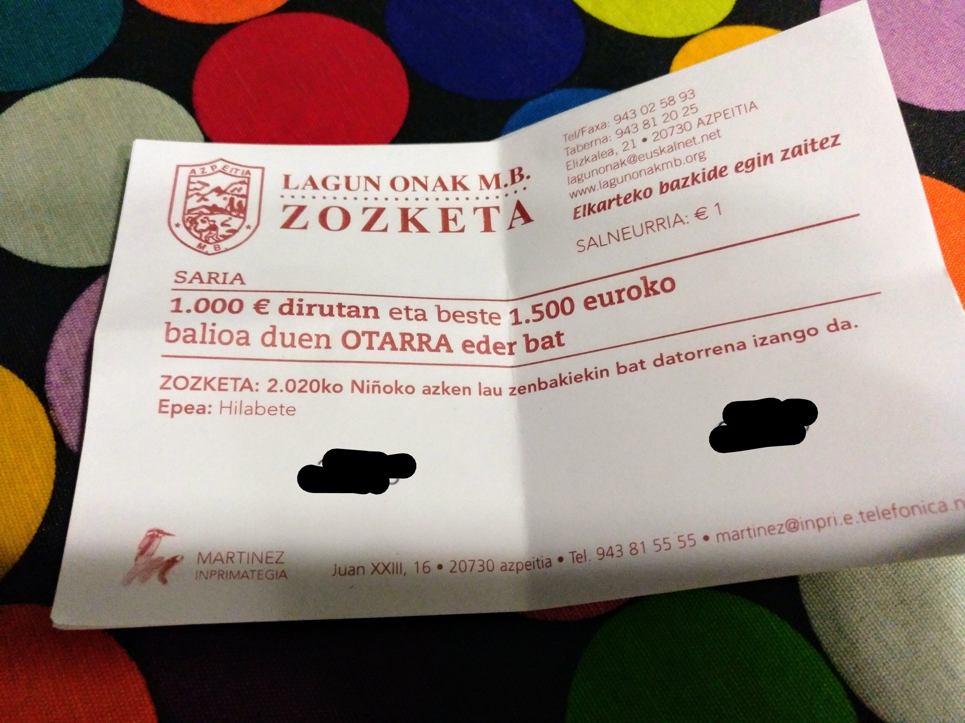7.342 da Lagun Onak MBren Gabonetako otarrearen zenbaki saritua