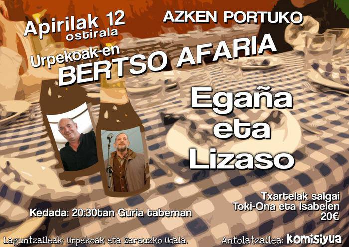 Bertso afaria antolatu du Zarauzko Azken Portuko Komisiyuak, apirilaren 12rako