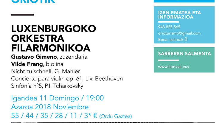  Luxenburgoko orkestra filarmonikoak azaroaren 11n joko du Kursaalen eta autobusa izango da doan Oriotik joan nahi dutenentzat 