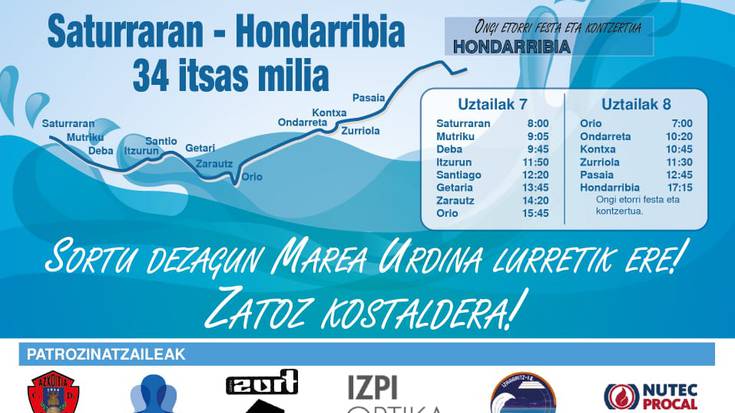 Marea Urdinaren itsas zeharkaldia uztailaren 7ko eguerdian pasako da Zumaiatik