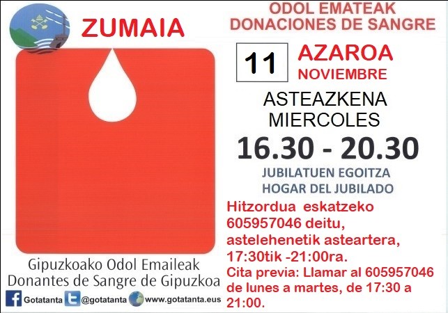 Odol ematea izango da aste honetan Zumaian