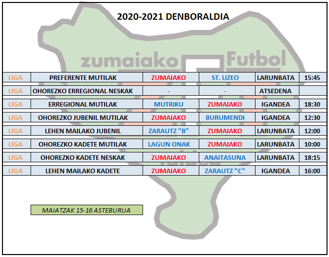 Asteburu honetako futbol partiden ordutegia