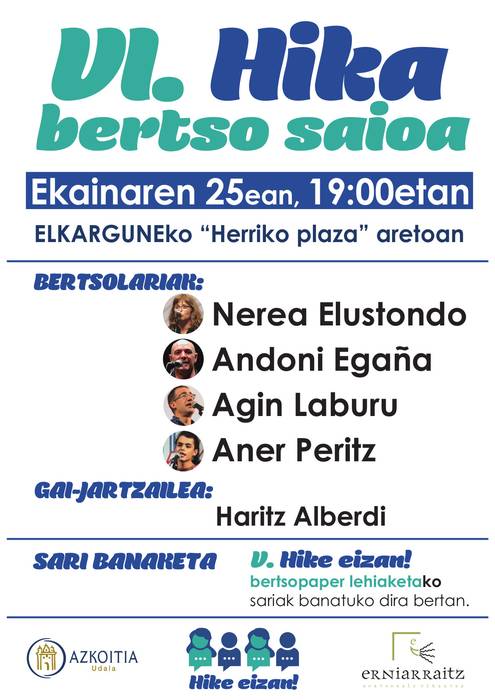 Saioa: VI. Hike Eizan! bertso saioa eta sari banaketa ekitaldia