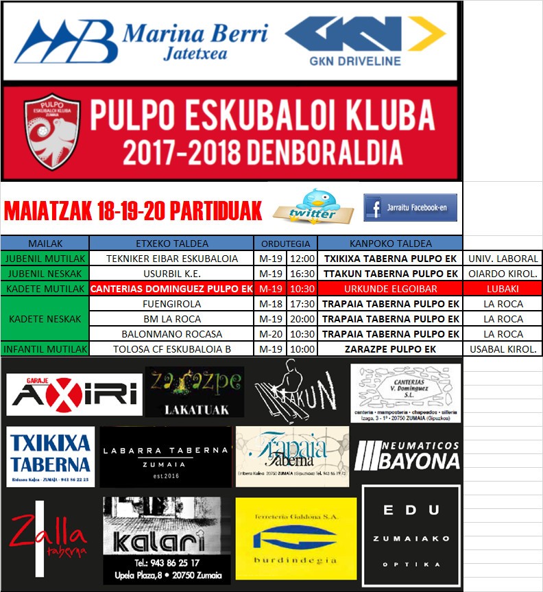 Pulpo Eskubaloiko partiduen ordutegia