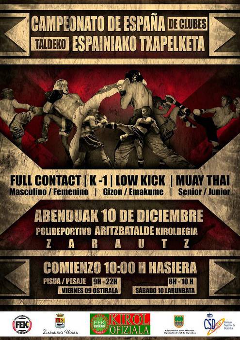 Kluben arteko Espainiako Kickboxing Txapelketa jokatuko dute larunbatean