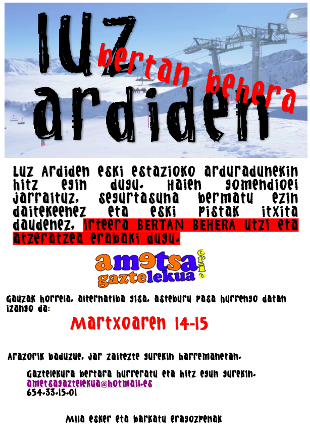 LUZ ARDIDEN, eski asteburupasa irteera, BERTAN BEH