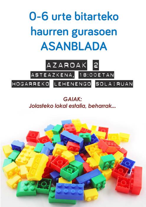 Haurren gurasoen asanblada egingo dute asteazkenean