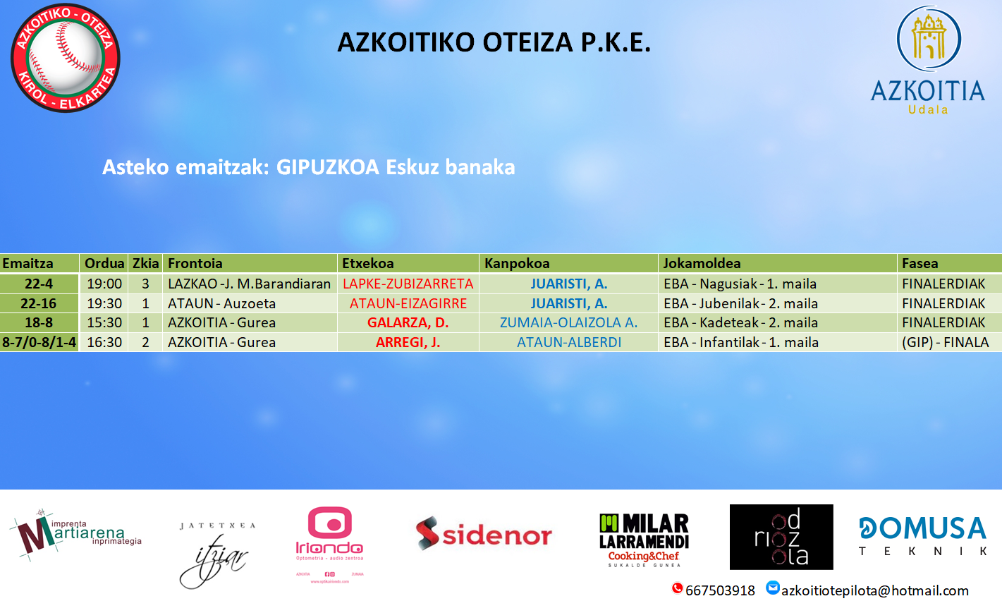 Asteko emaitzak