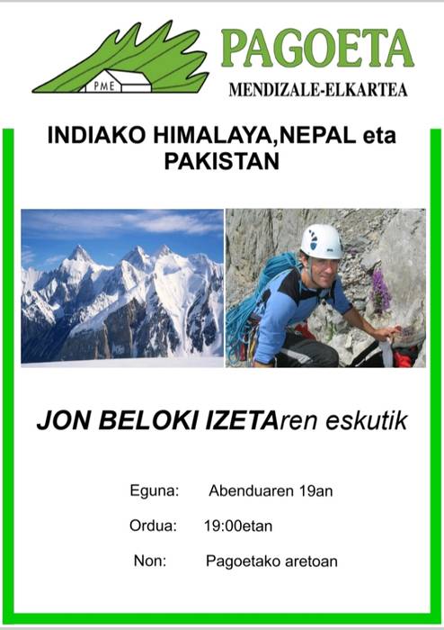 Emanaldia: 'Indiako Himalaya, Nepal eta Pakistan', Jon Belokiren eskutik