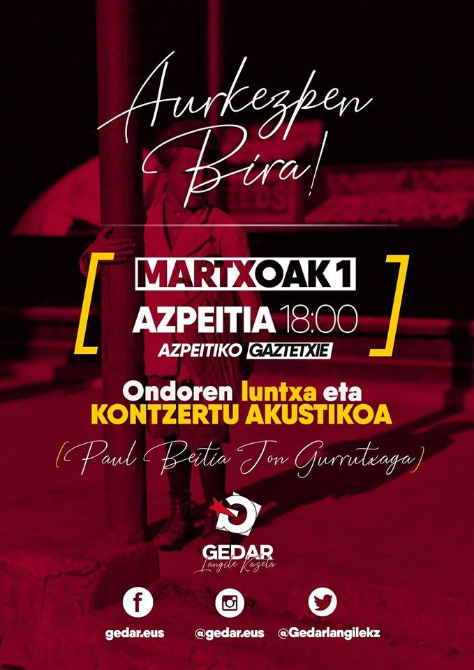 Gedar Langile Kazetaren aurkezpena izango da ostiralean Gaztetxean
