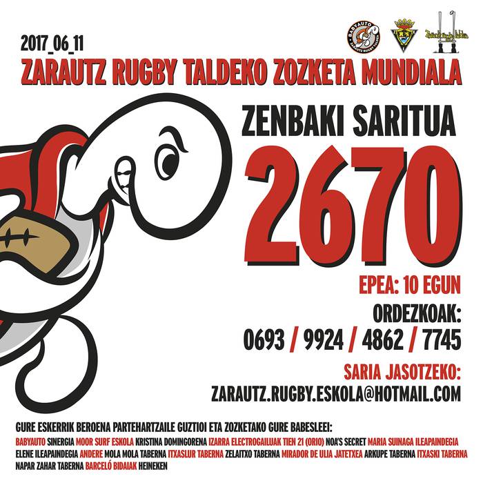 Zarautz Rugby Taldearen zozketako zenbaki saritua