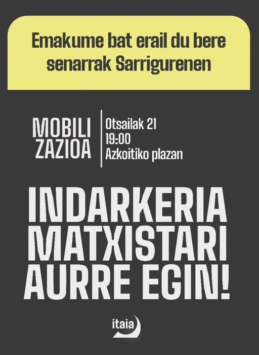 Sarrigureneko hilketa matxista salatzeko elkarretaratzea