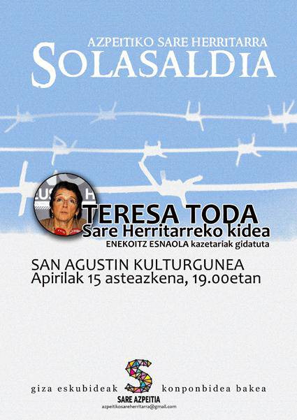 Teresa Todak hitzaldia eskainiko du asteazkenean, Sanagustin kulturgunean