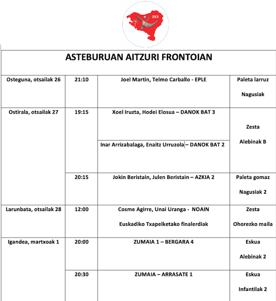 Aste honetako pilota partidak