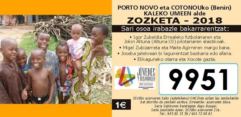 Gazteak eta Garapenak egindako zozketak badu zenbaki saritua