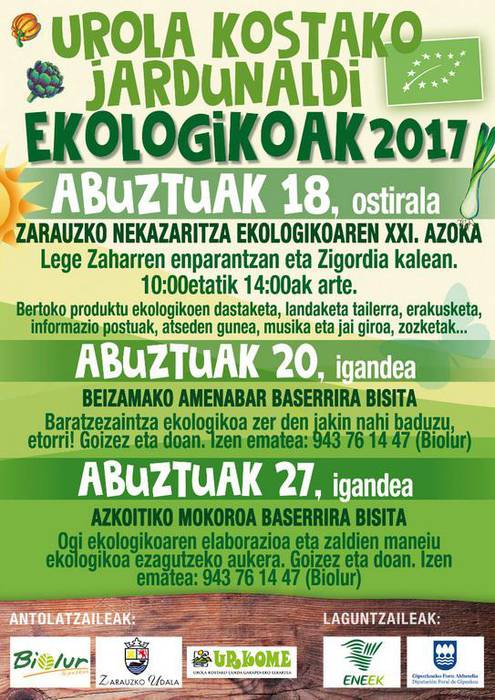 Urola Kostan Jardunaldi Ekologikoak egingo dituzte, eta izena eman daiteke