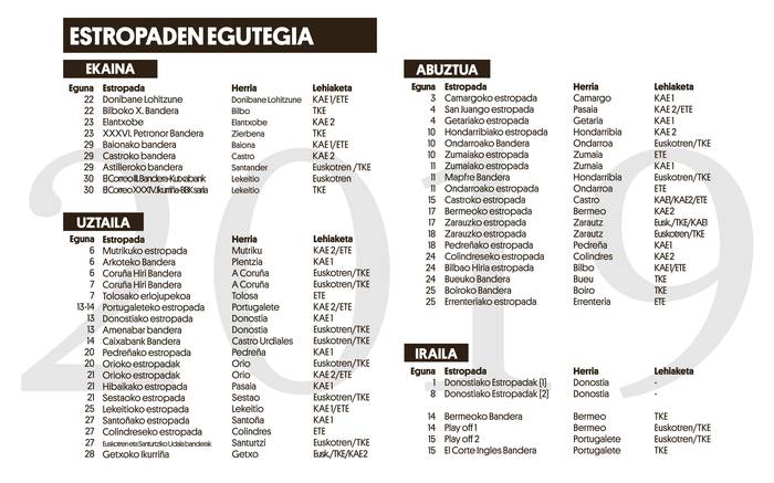 Arraun egutegia 2019