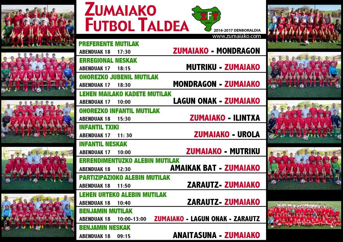 Zumaiakoko taldeen asteburuko partidak
