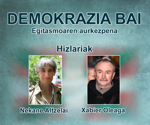 Demokrazia Bai egitasmoaz solastuko dira Xabier Oleaga eta Nekane Altzelai Azkoitian