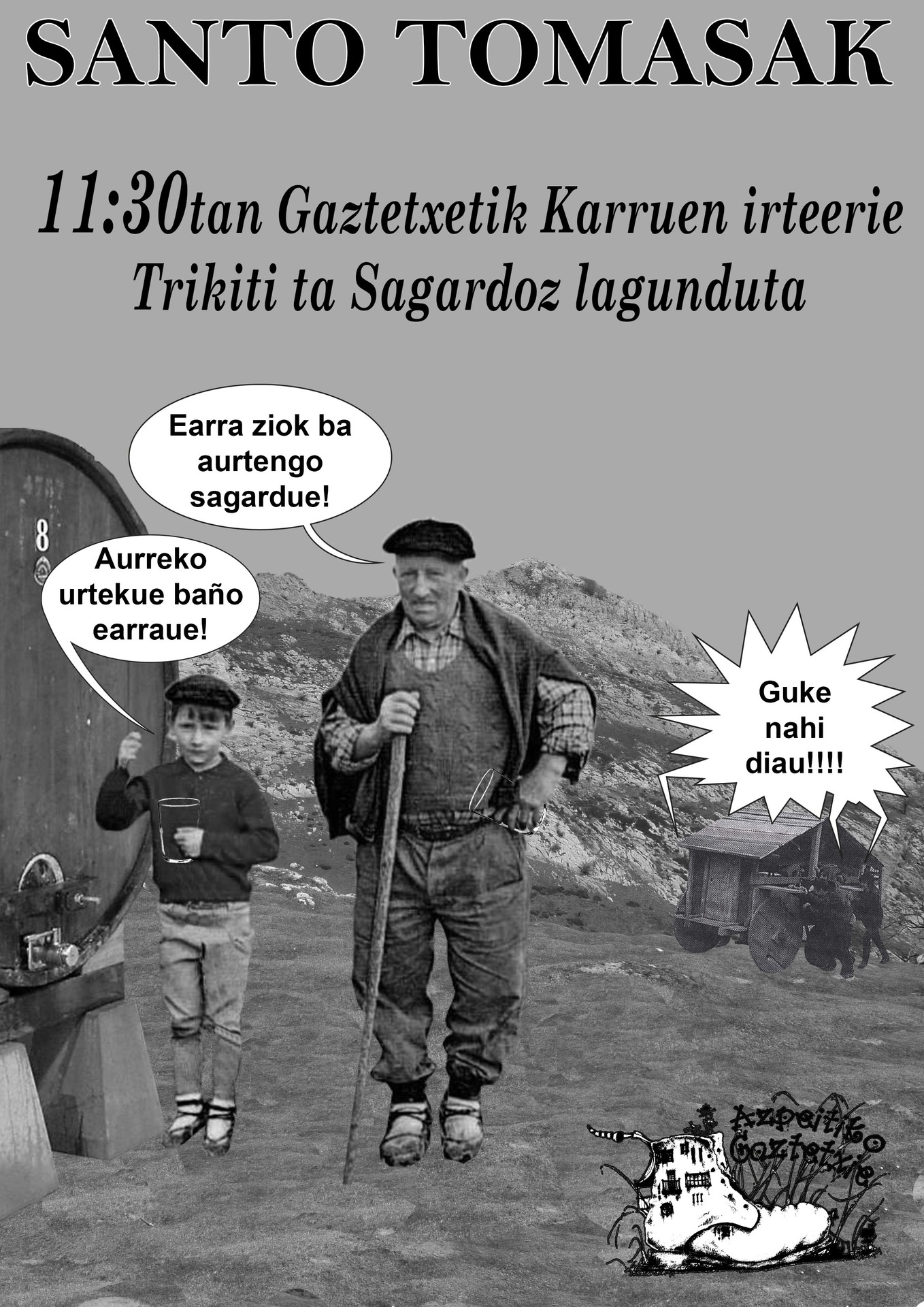 Aurtengo Santo Tomasetan ere badator Gaztetxeko karroa sagardoz beteta