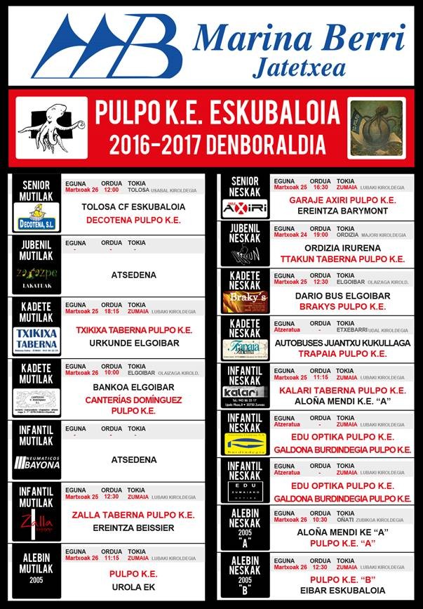 Pulpo Eskubaloiko partiduen ordutegia