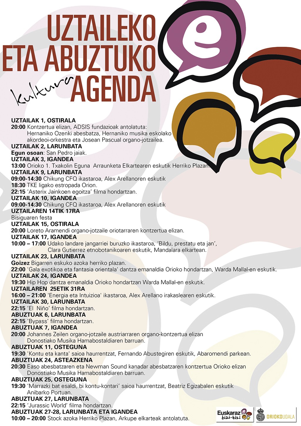 Udako ekitaldien agenda