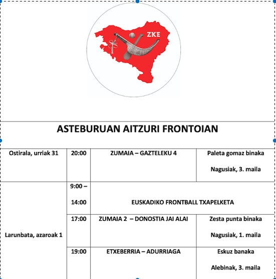 Aste honetako pilota partidak