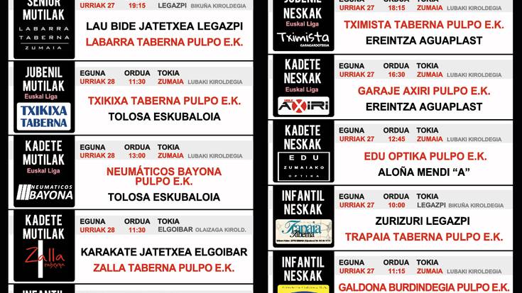 Pulpo Eskubaloiko partiduen ordutegia