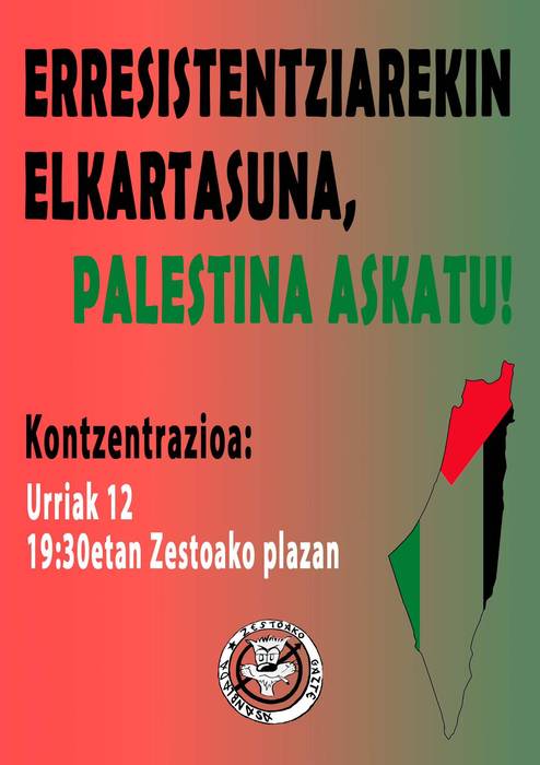 Elkarretaratzea: 'Erresistentziarekin elkartasuna, Palestina askatu!'