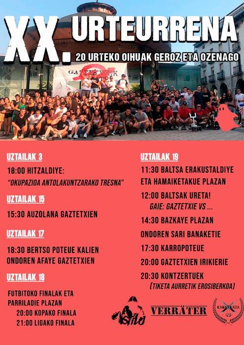 Azpeitiko Gaztetxearen XX. urteurrena: bertso poteoa eta afaria