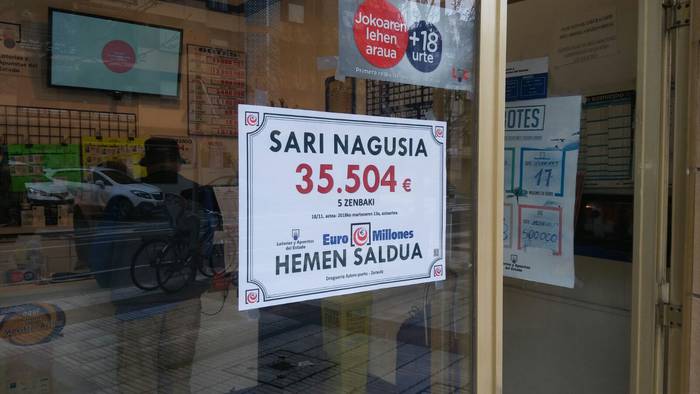 35,5 mila euro utzi ditu Euromillones zozketak Zarautzen