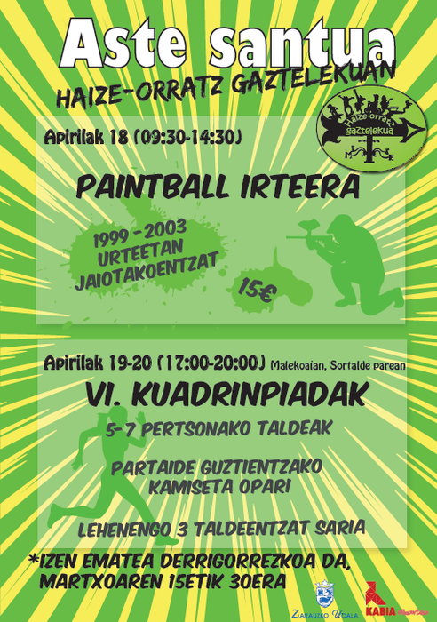 Paintball irteera eta Kuadrinpiadak antolatu ditu Gaztelekuak Aste Santurako