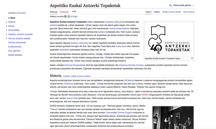 Euskal Antzerki Topaketen orrialdea sortu dute Wikipedian