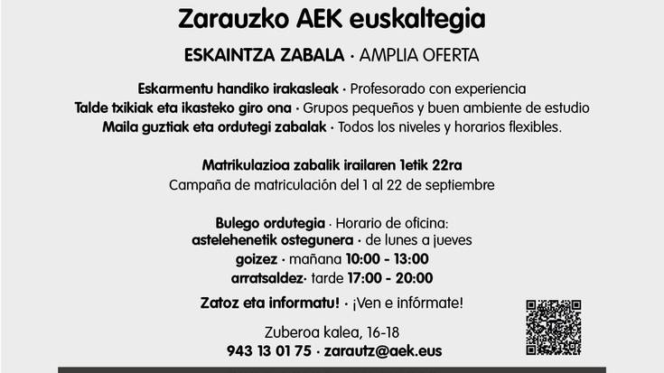 Zarauzko AEK euskaltegian matrikulazioa zabalik