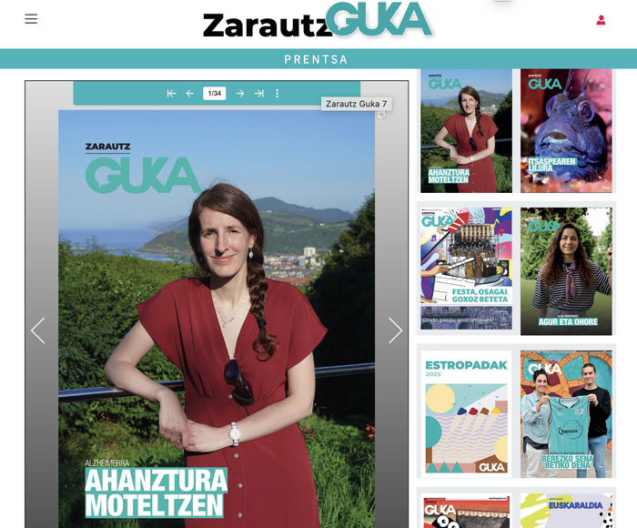 Alzheimerraren ikerketaz jardun du Miren Altunak urriko Zarautz Guka aldizkarian