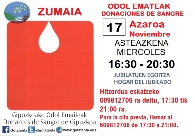 Azaroan odol ematea Zumaian