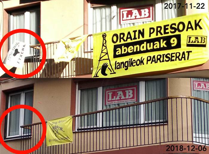 Ezezagunek presoen banderola kendu dute LABen Zarauzko egoitzatik