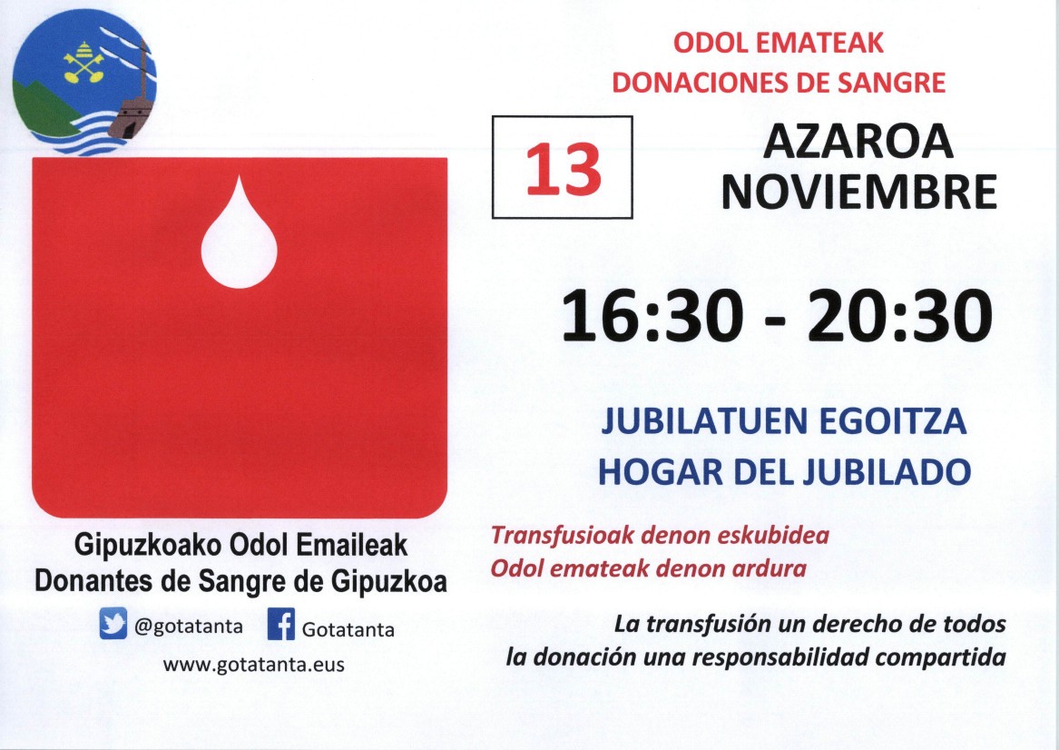 Azaroaren 13an odol omateak izango dira Zumaian